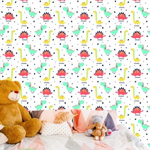 Papier Peint Dinosaures En Pointillés Colorés Pour La Chambre De Bébé – Image 6