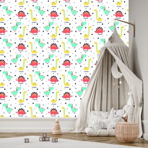 Papier Peint Dinosaures En Pointillés Colorés Pour La Chambre De Bébé – Image 3