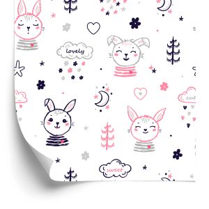 Papier Peint Lapins Sur Fond De Fleurs – Image 2