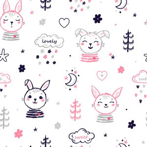 Papier Peint Lapins Sur Fond De Fleurs – Image 1