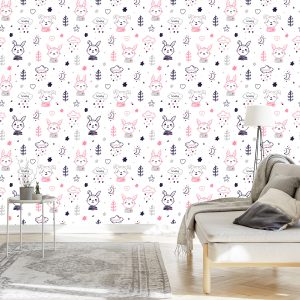 Papier Peint Lapins Sur Fond De Fleurs – Image 3