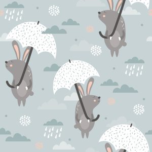 Papier Peint Lapins Sous Parapluies – Image 1