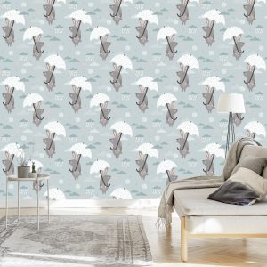 Papier Peint Lapins Sous Parapluies – Image 3