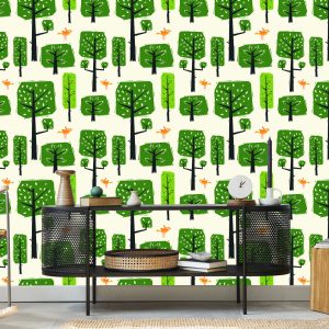 Papier Peint Oiseaux D'arbre Vert Pour La Chambre De Bébé – Image 5