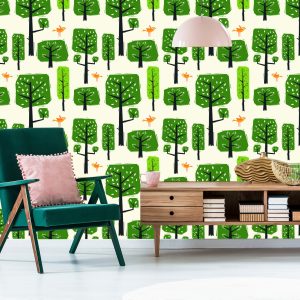 Papier Peint Oiseaux D'arbre Vert Pour La Chambre De Bébé – Image 6