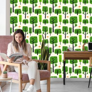 Papier Peint Oiseaux D'arbre Vert Pour La Chambre De Bébé – Image 7
