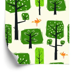 Papier Peint Oiseaux D'arbre Vert Pour La Chambre De Bébé – Image 2