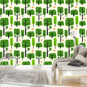 Papier Peint Oiseaux D'arbre Vert Pour La Chambre De Bébé – Image 3