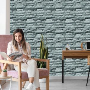 Papier Peint Pierre Ardoise Dans Les Tons De Gris - Effet 3D – Image 7