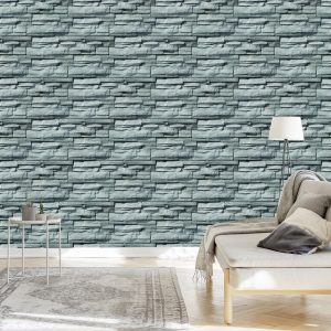 Papier Peint Pierre Ardoise Dans Les Tons De Gris - Effet 3D – Image 3