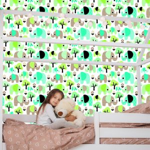 Papier Peint Éléphants Arbre Fleurs Vert Chambre Garçon – Image 7