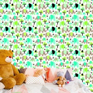Papier Peint Éléphants Arbre Fleurs Vert Chambre Garçon – Image 6