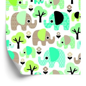 Papier Peint Éléphants Arbre Fleurs Vert Chambre Garçon – Image 2