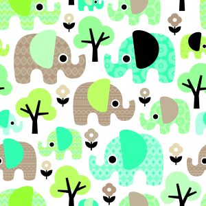 Papier Peint Éléphants Arbre Fleurs Vert Chambre Garçon – Image 1
