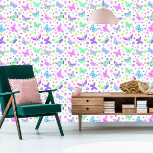 Papier Peint Pour Les Enfants Papillons Colorés Fleurs À Pois – Image 6