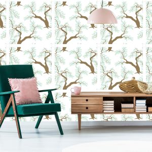 Papier Peint Feuilles D'arbre Vert Pour La Chambre Du Salon – Image 6