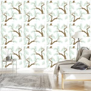 Papier Peint Feuilles D'arbre Vert Pour La Chambre Du Salon – Image 3
