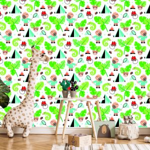 Papier Peint Dans La Chambre Du Garçon Laisse Des Animaux Verts – Image 5
