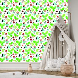 Papier Peint Dans La Chambre Du Garçon Laisse Des Animaux Verts – Image 3