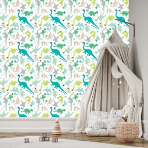 Papier Peint Les Dinosaures À Pois Colorés Une Chambre De Garçon – Image 3