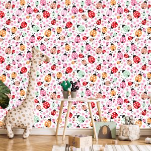 Papier Peint Pour Fille, Coccinelles, Coeurs Fleurs – Image 5