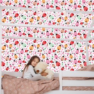 Papier Peint Pour Fille, Coccinelles, Coeurs Fleurs – Image 7