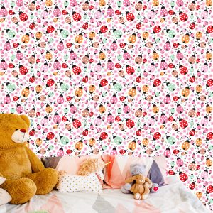 Papier Peint Pour Fille, Coccinelles, Coeurs Fleurs – Image 6