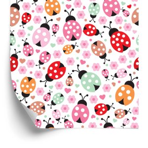 Papier Peint Pour Fille, Coccinelles, Coeurs Fleurs – Image 2