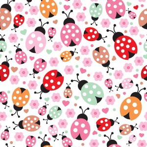 Papier Peint Pour Fille, Coccinelles, Coeurs Fleurs – Image 1