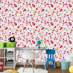 Papier Peint Pour Fille, Coccinelles, Coeurs Fleurs – Image 4
