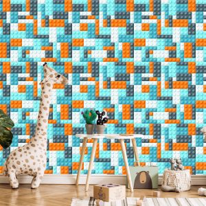 Papier Peint Mur Pour Chambre De Garçon Avec Des Blocs Colorés – Image 5