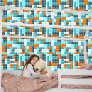 Papier Peint Mur Pour Chambre De Garçon Avec Des Blocs Colorés – Image 7