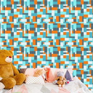 Papier Peint Mur Pour Chambre De Garçon Avec Des Blocs Colorés – Image 6