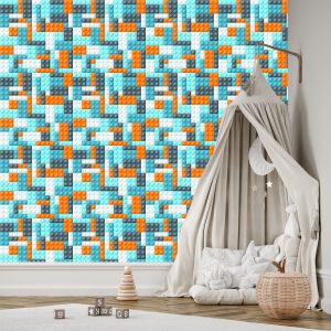 Papier Peint Mur Pour Chambre De Garçon Avec Des Blocs Colorés – Image 3