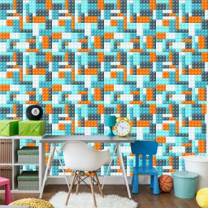Papier Peint Mur Pour Chambre De Garçon Avec Des Blocs Colorés – Image 4