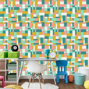 Papier Peint Blocs Pastel Pour Chambre De Garçon – Image 4