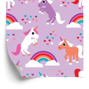 Papier Peint Pour Les Enfants Licornes Coeurs Arc-En-Ciel – Image 2