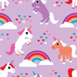 Papier Peint Pour Les Enfants Licornes Coeurs Arc-En-Ciel – Image 1