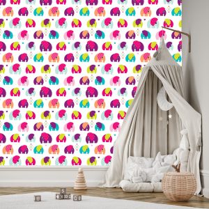 Papier Peint Coeurs D'éléphants Colorés Pour Fille – Image 3