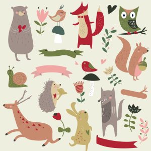 Papier Peint Pour Les Enfants - Animaux De La Forêt Et Coeurs – Image 1