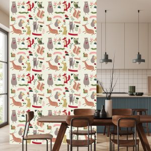 Papier Peint Pour Les Enfants - Animaux De La Forêt Et Coeurs – Image 4