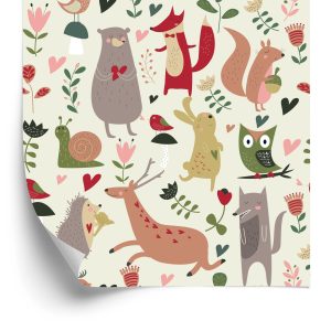 Papier Peint Pour Les Enfants - Animaux De La Forêt Et Coeurs – Image 2
