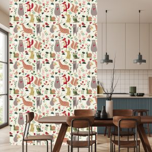 Papier Peint Pour Les Enfants - Animaux De La Forêt Et Coeurs – Image 4