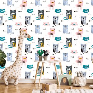 Papier Peint Pour Les Enfants - Chats Colorés - Style Scandinave – Image 5