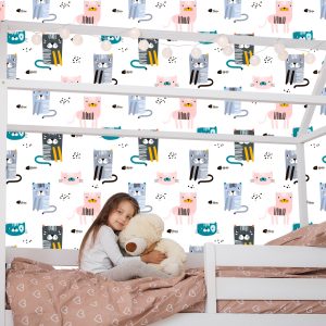 Papier Peint Pour Les Enfants - Chats Colorés - Style Scandinave – Image 7