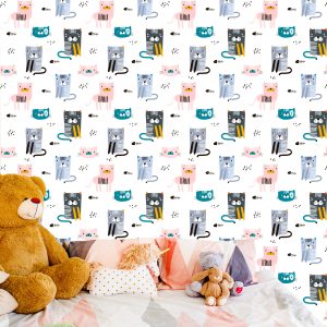 Papier Peint Pour Les Enfants - Chats Colorés - Style Scandinave – Image 6