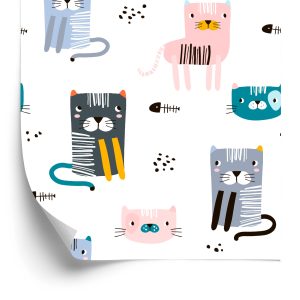 Papier Peint Pour Les Enfants - Chats Colorés - Style Scandinave – Image 2