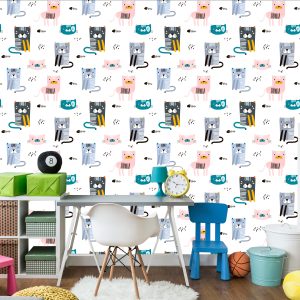 Papier Peint Pour Les Enfants - Chats Colorés - Style Scandinave – Image 4