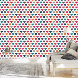 Papier Peint Coeurs Colorés Dans Un Style Rétro – Image 3