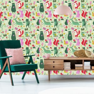 Papier Peint Pour Les Enfants - Animaux De La Forêt Amoureux – Image 6